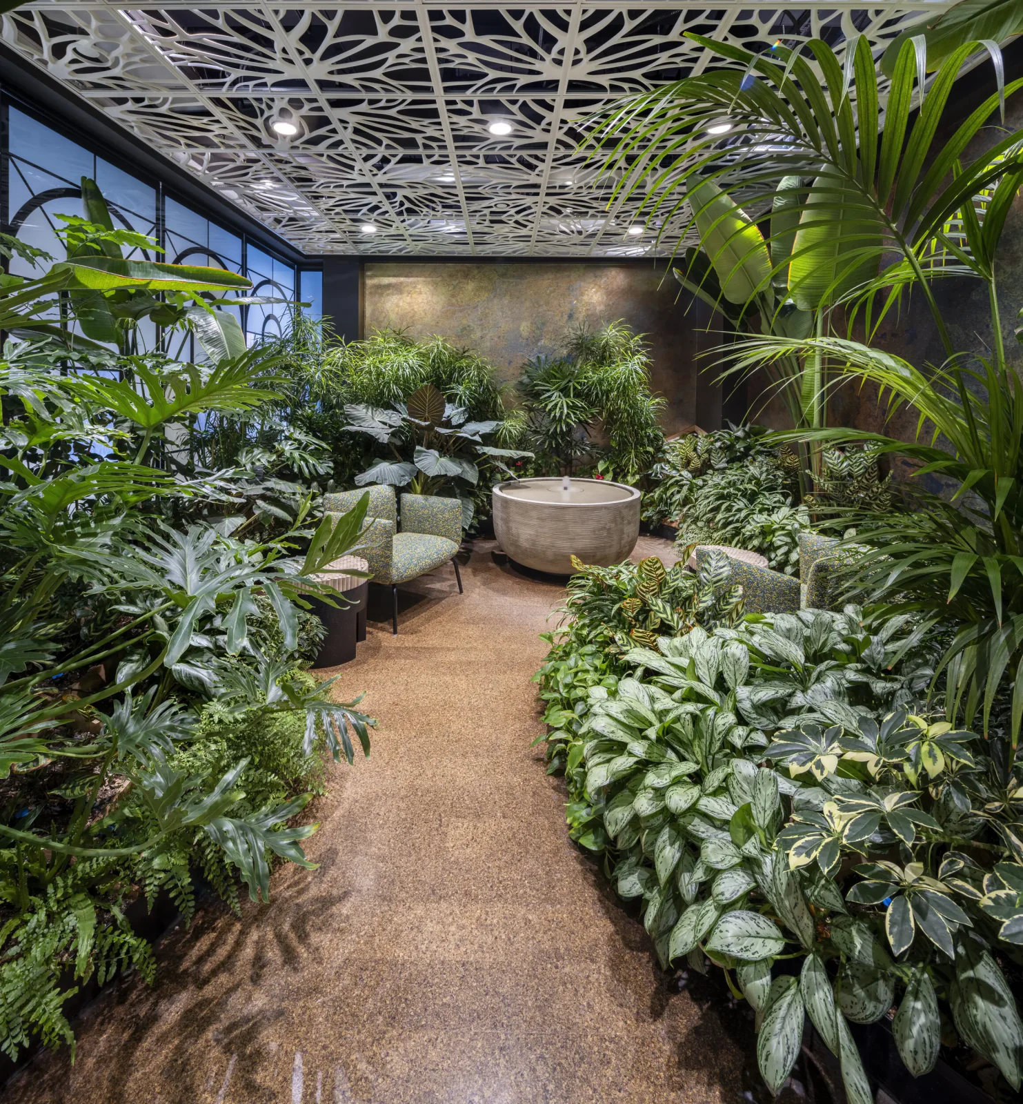Interior view of the Nature Nook custom curved planter system