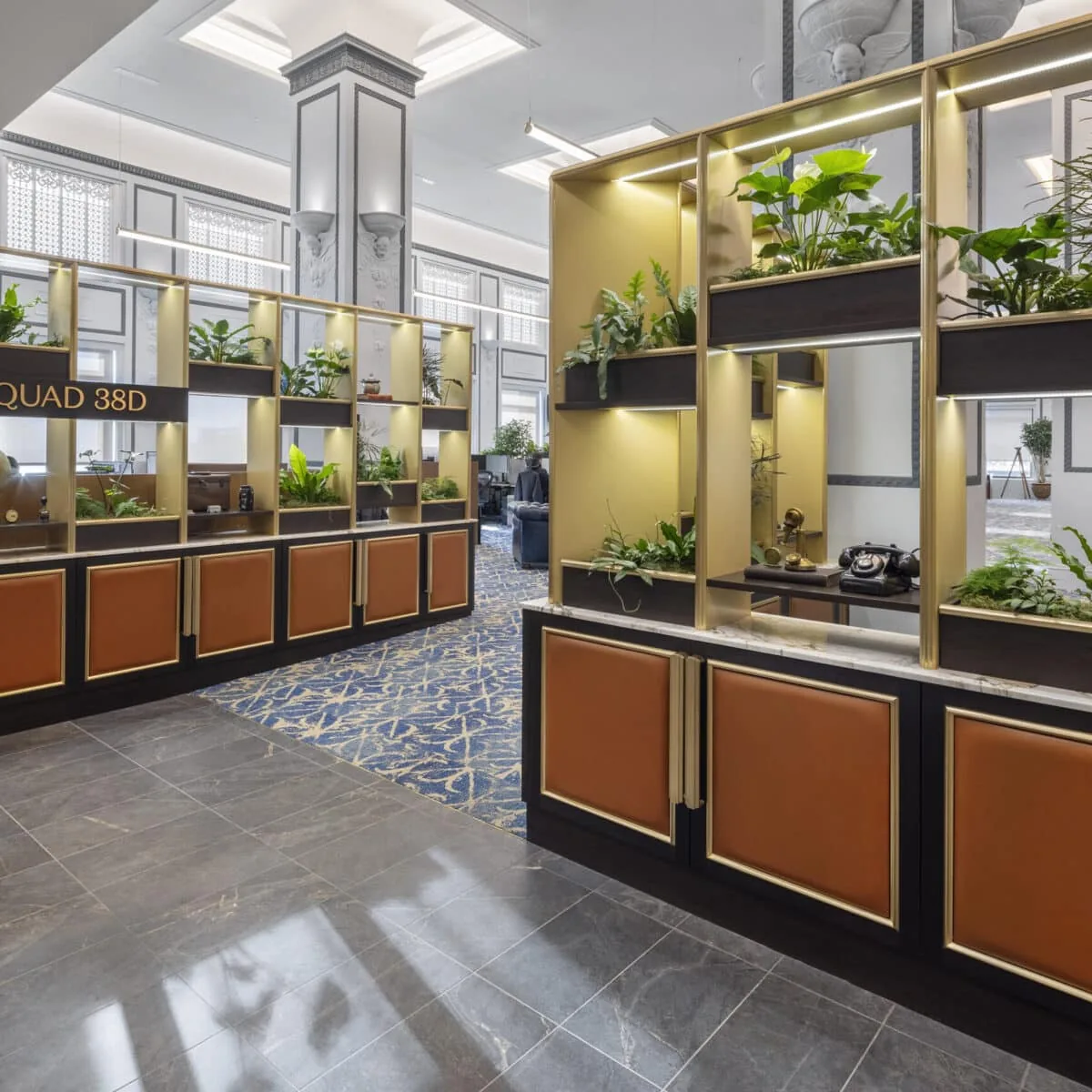 Biophilic plant installation within the elegant historic interior of a global investment firm