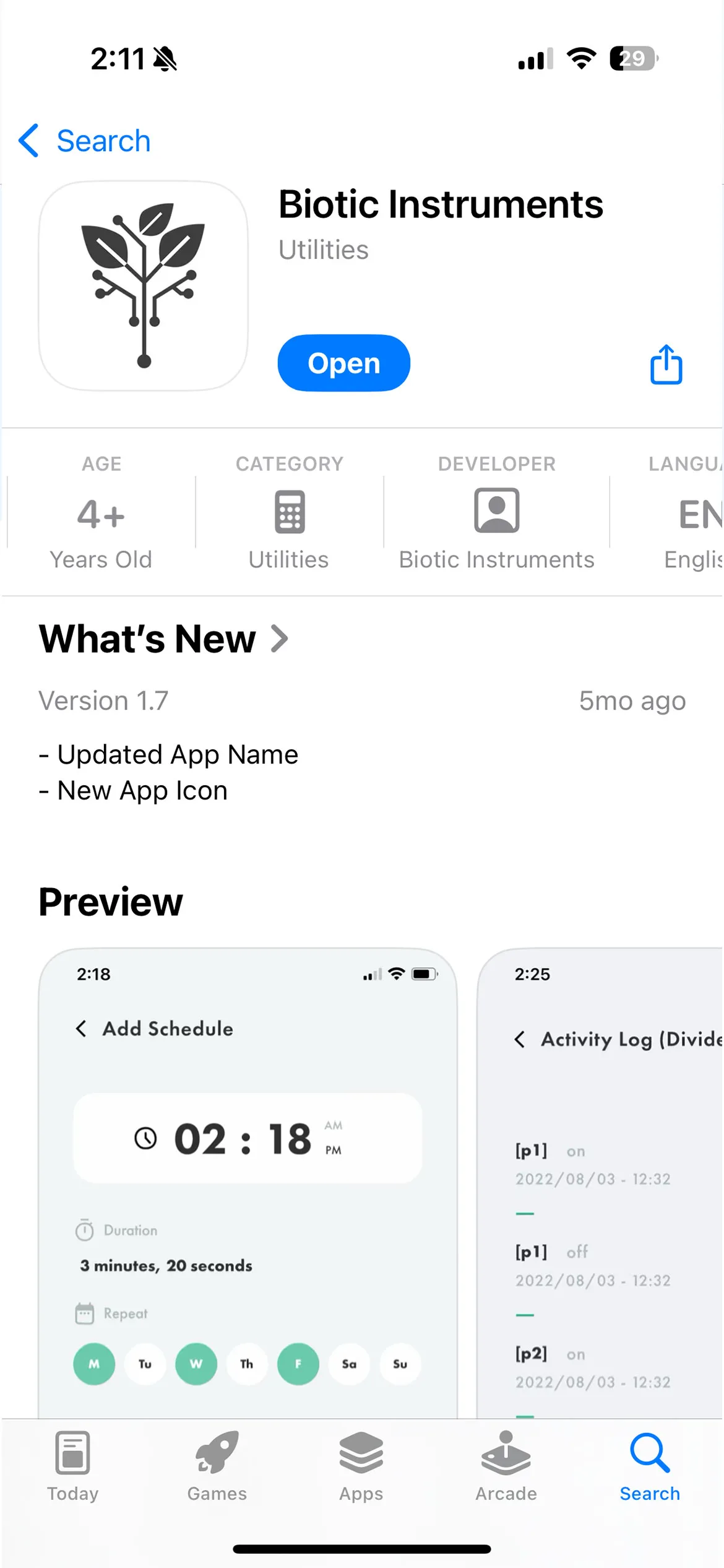 Biotic Instruments App displayed in the App Store